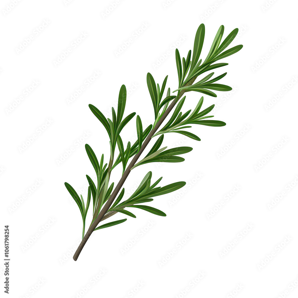 Fototapeta premium Explore the realistic texture of a rosemary herb sprig isolated on white background