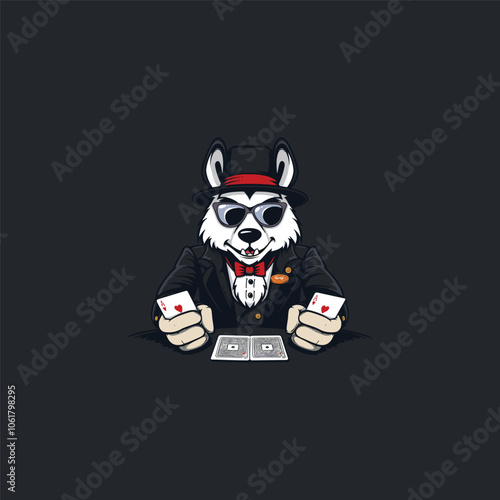 Fox playing poker logo icon design template flat vector