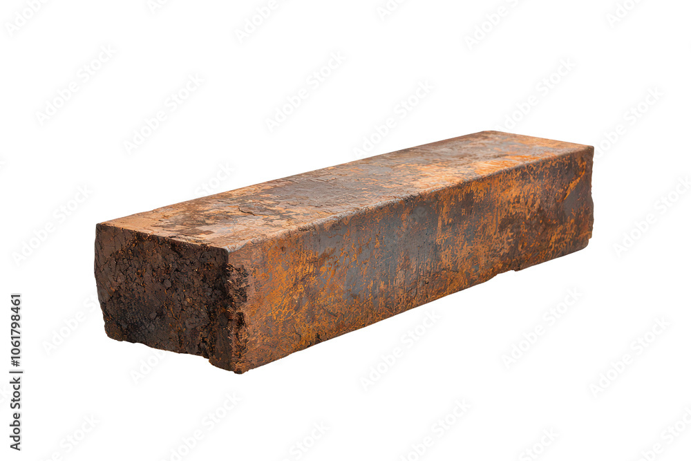 Showcase a rusty steel beam with unique metallic textures isolated on white background Showcase a rusty steel beam with unique metallic textures isolated on white background