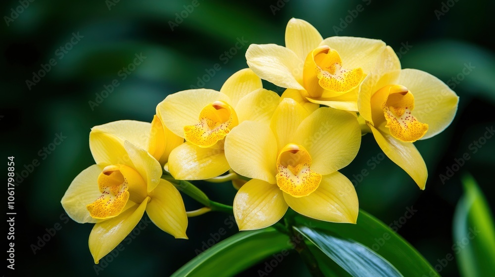 Obraz premium Yellow Orchid Flowers in Bloom Close Up