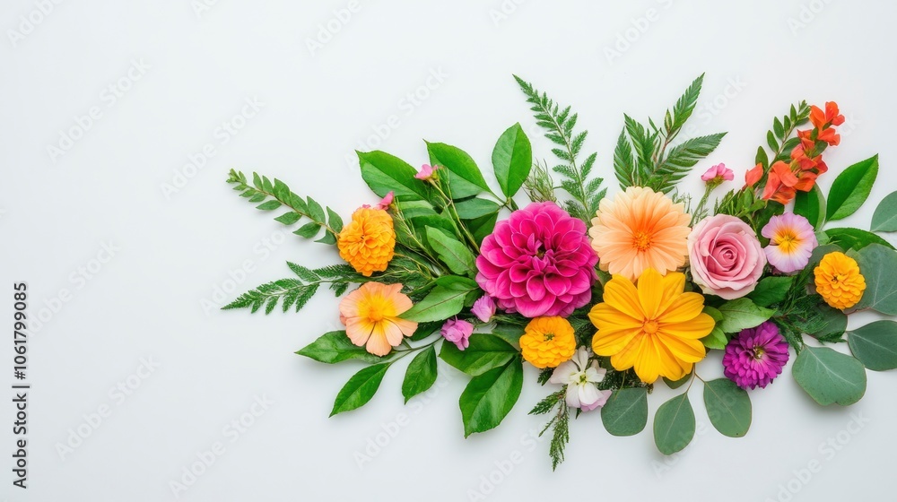 Fototapeta premium Colorful Floral Arrangement on White Background