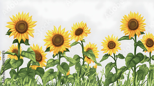 field of sunflowers highlighted by white, png