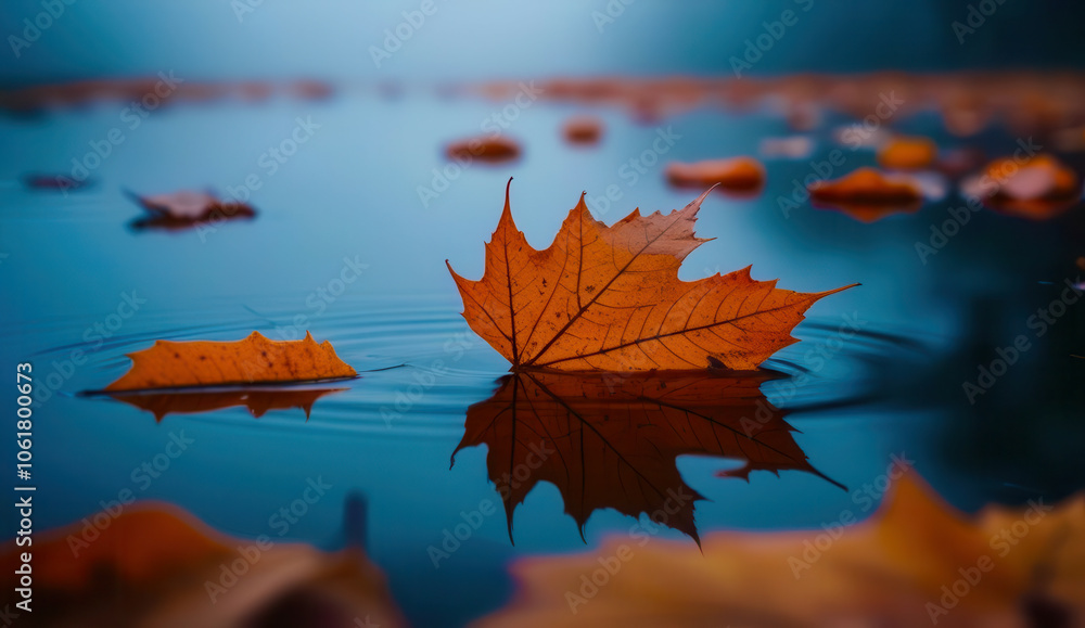 A leaf is floating on the surface of a body of water A leaf is floating on the surface of a body of water