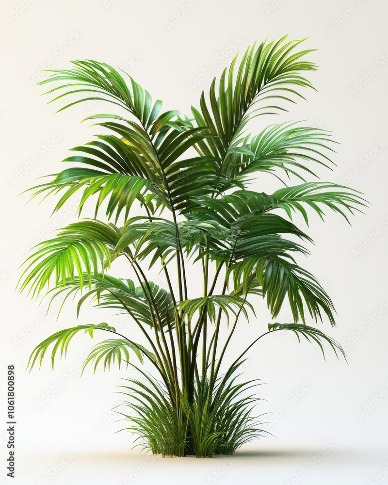 Lush green palm plant on a white isolated background. Lush green palm plant on a white isolated background.
