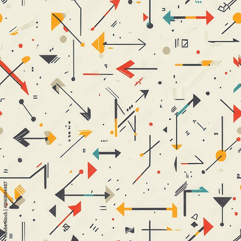 A vibrant arrangement of arrows and geometric shapes creating a dynamic pattern for design inspiration and artistic expression A vibrant arrangement of arrows and geometric shapes creating a dynamic pattern for design inspiration and artistic expression