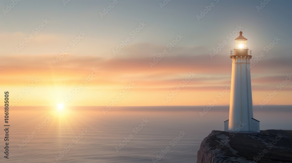 A serene lighthouse stands tall against a vibrant sunset, illuminating the tranquil ocean, symbolizing guidance and hope. A serene lighthouse stands tall against a vibrant sunset, illuminating the tranquil ocean, symbolizing guidance and hope.