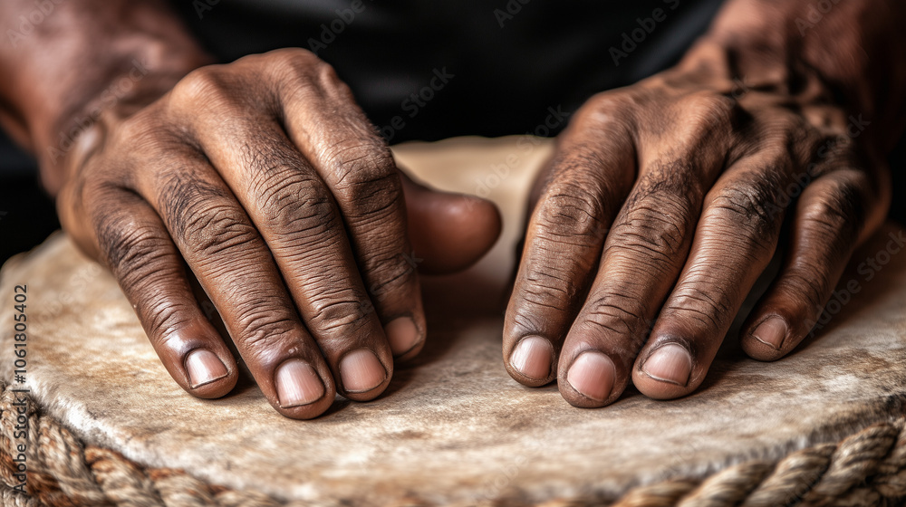 Fototapeta premium Hands Playing African Drum Close-Up