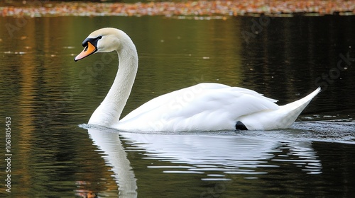 A graceful swan swimming on a calm lake.