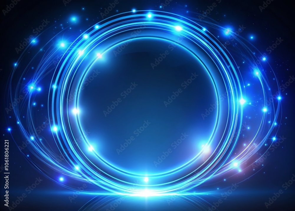 Round Blue Neon Light Frame with Twisted Circles for Dynamic Product Advertising and Design - Panoramic Photography Round Blue Neon Light Frame with Twisted Circles for Dynamic Product Advertising and Design - Panoramic Photography