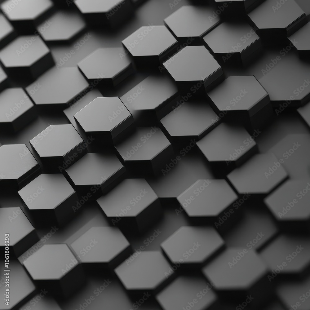 Close-up of interlocking hexagonal shapes creating a textured surface with a monochrome design Close-up of interlocking hexagonal shapes creating a textured surface with a monochrome design