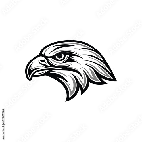 A minimalist illustration of an eagle's head, featuring bold, clean lines and a geometric aesthetic. The image focuses on the eagle's sharp beak, piercing eyes, and powerful profile.