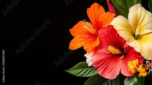 Wallpaper Mural Vibrant Tropical Hibiscus Flowers Against a Black Background Torontodigital.ca