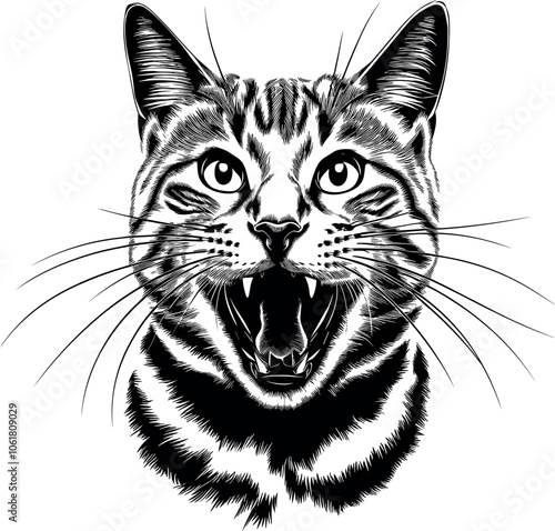 Cat open mouth vector black silhouette realistic design for T-Shirt