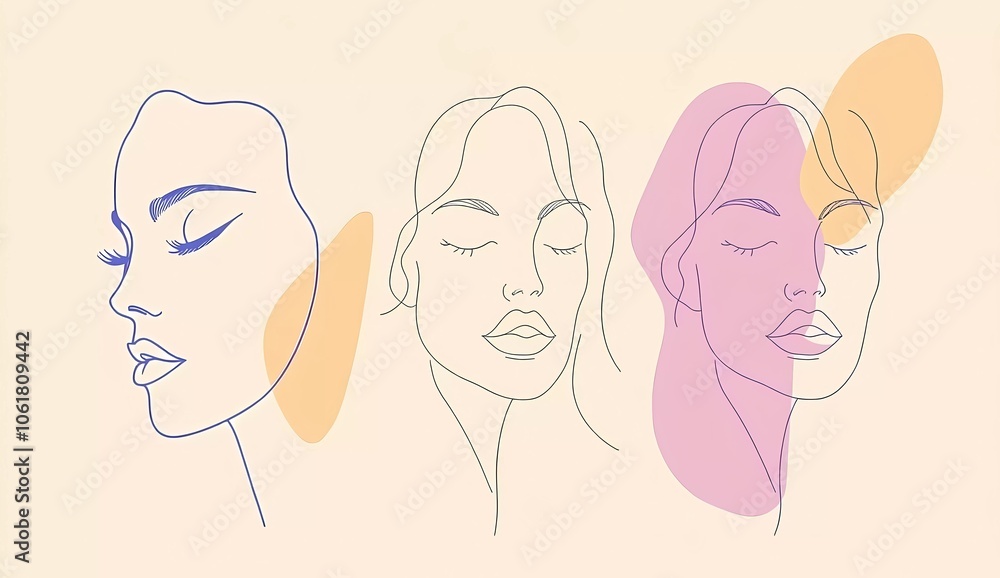 Set of one-line art woman face and abstract organic shapes vector illustrations for Women's Day, beauty, or cosmetic brand logo design. Set of one-line art woman face and abstract organic shapes vector illustrations for Women's Day, beauty, or cosmetic brand logo design.