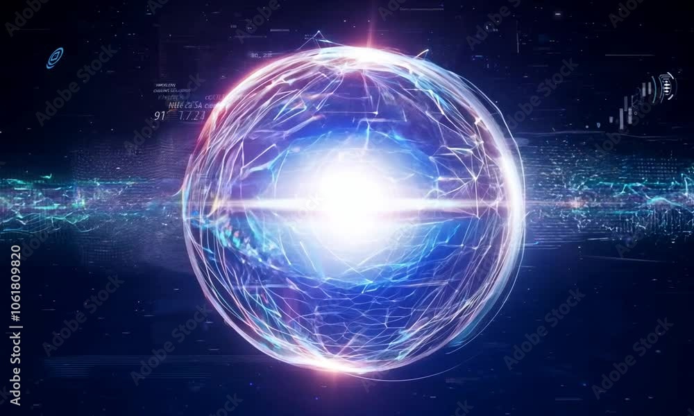 Futuristic glowing sphere with vibrant energy lines and digital connections, symbolizing high-tech innovation Futuristic glowing sphere with vibrant energy lines and digital connections, symbolizing high-tech innovation