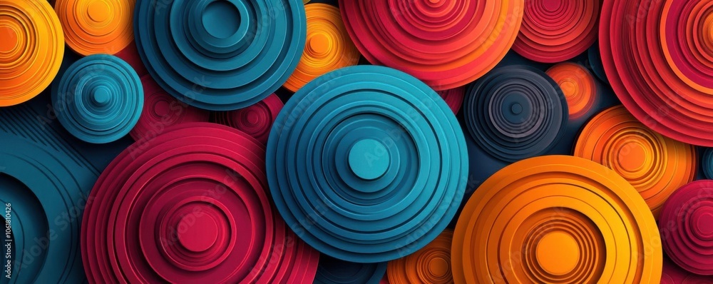 A vibrant arrangement of colorful, concentric circles creating a dynamic and modern visual texture. A vibrant arrangement of colorful, concentric circles creating a dynamic and modern visual texture.