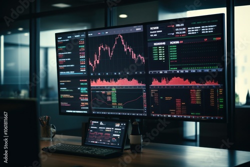 Market charts computer screen display.