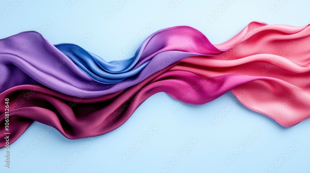 Flowing Silk Fabric in Vibrant Colors on Blue Background Flowing Silk Fabric in Vibrant Colors on Blue Background