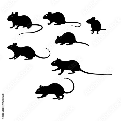 Mouse rat silhouettes , large pack of vector silhouette design, isolated white background.