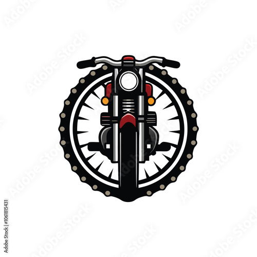 A circular badge featuring a front view of a classic bicycle, with detailed rendering of its components.