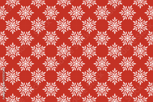 Seamless pattern snowflakes. Geometric background in winter style Christmas red green gold grey cream. Vector template art element for New Year greeting card.