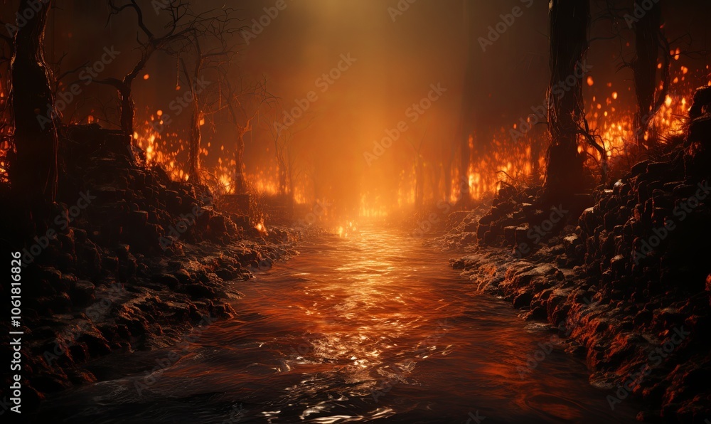 Wildfire Burning Near River Wildfire Burning Near River