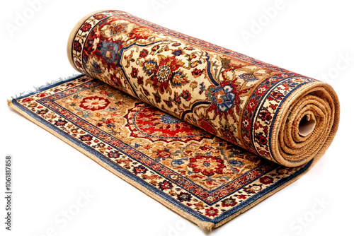 Persian rug rolled, isolated on white background