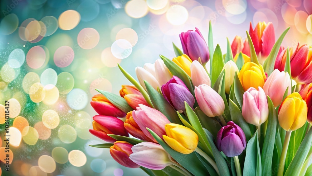 Stunning Tulip Bouquet on White Background with Bokeh Effect for Floral Decoration, Spring Vibes, and Freshness in Home Decor, Perfect for Invitations, Greeting Cards, and Celebrations Stunning Tulip Bouquet on White Background with Bokeh Effect for Floral Decoration, Spring Vibes, and Freshness in Home Decor, Perfect for Invitations, Greeting Cards, and Celebrations