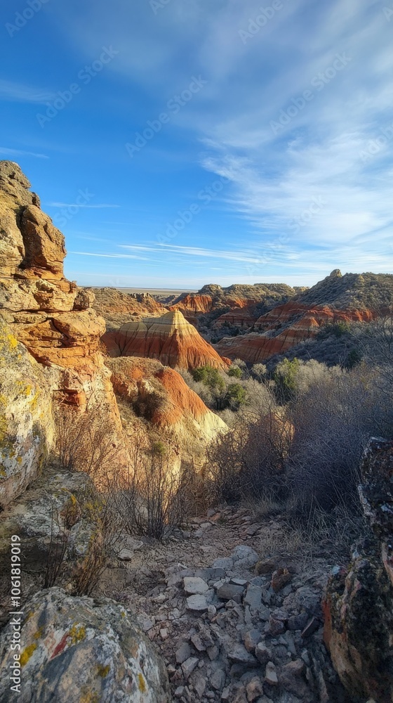 Obraz premium Explore the vibrant and captivating Painted Canyon under a clear blue sky during the tranquil afternoon hours
