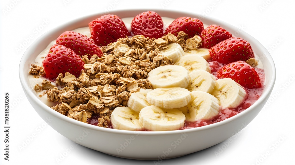 Delicious and Healthy Smoothie Bowl with Strawberries, Banana, and Granola