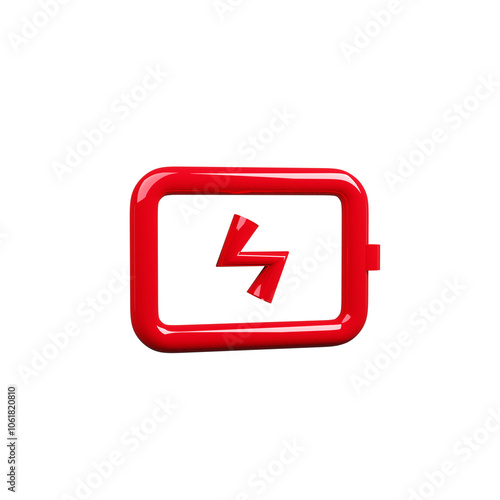 3D Battery Icon Power and Energy Symbol on Transparent Background