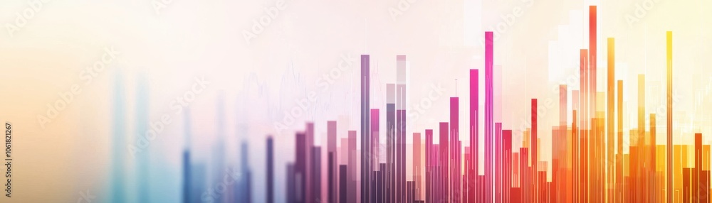 Abstract visualization of colorful bars representing data analysis, growth, or sound frequency in a vibrant gradient background. Abstract visualization of colorful bars representing data analysis, growth, or sound frequency in a vibrant gradient background.