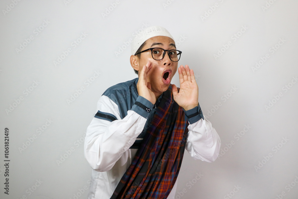 portrait of asian man shouting at something to wake up people fasting ramadan portrait of asian man shouting at something to wake up people fasting ramadan