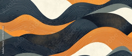 A painting of a mountain range with a blue and orange background