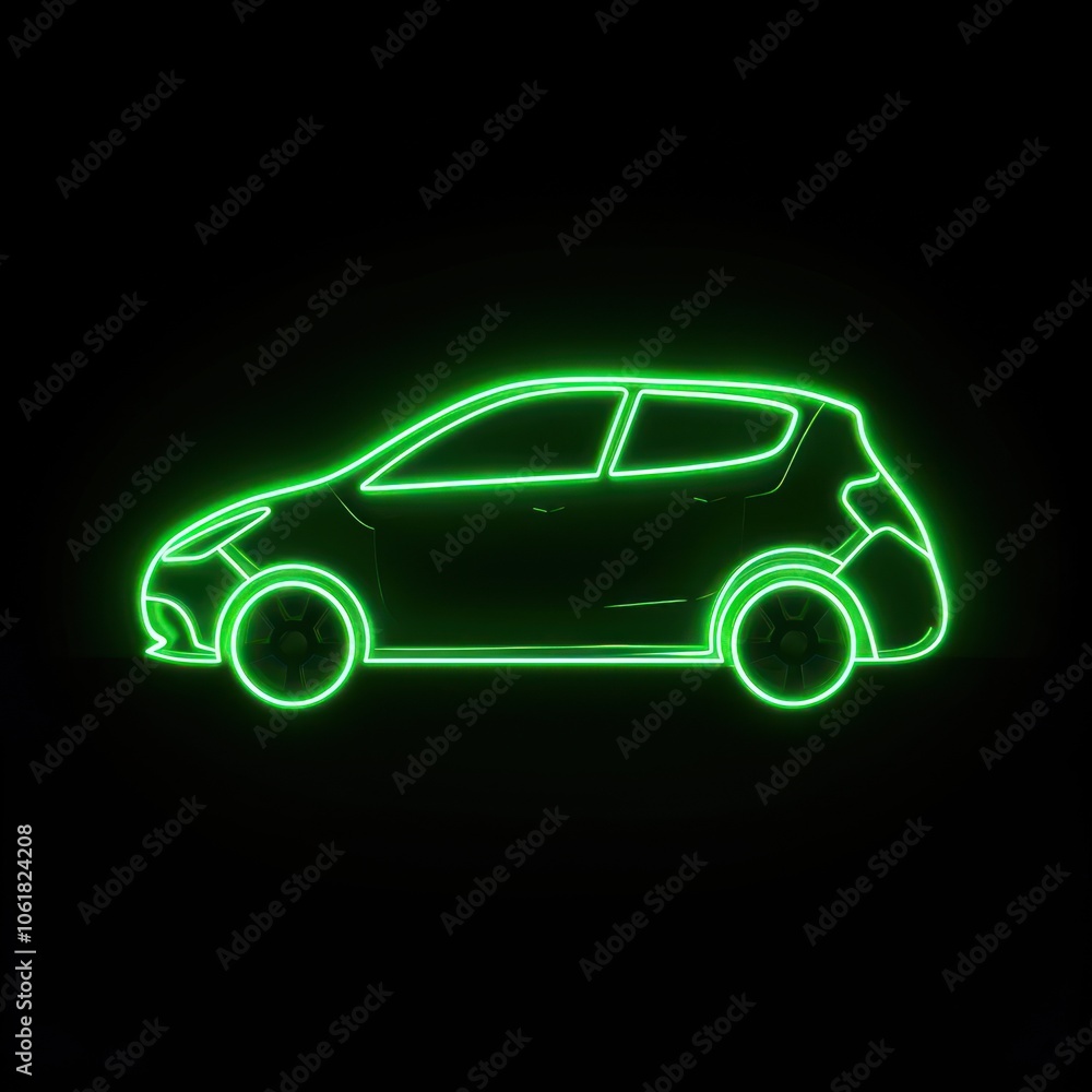 Neon green car outline illustration Neon green car outline illustration