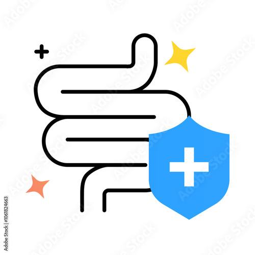 Digestive Health Icon – Intestinal Pathway with Shield Indicating Strong and Healthy Digestive System