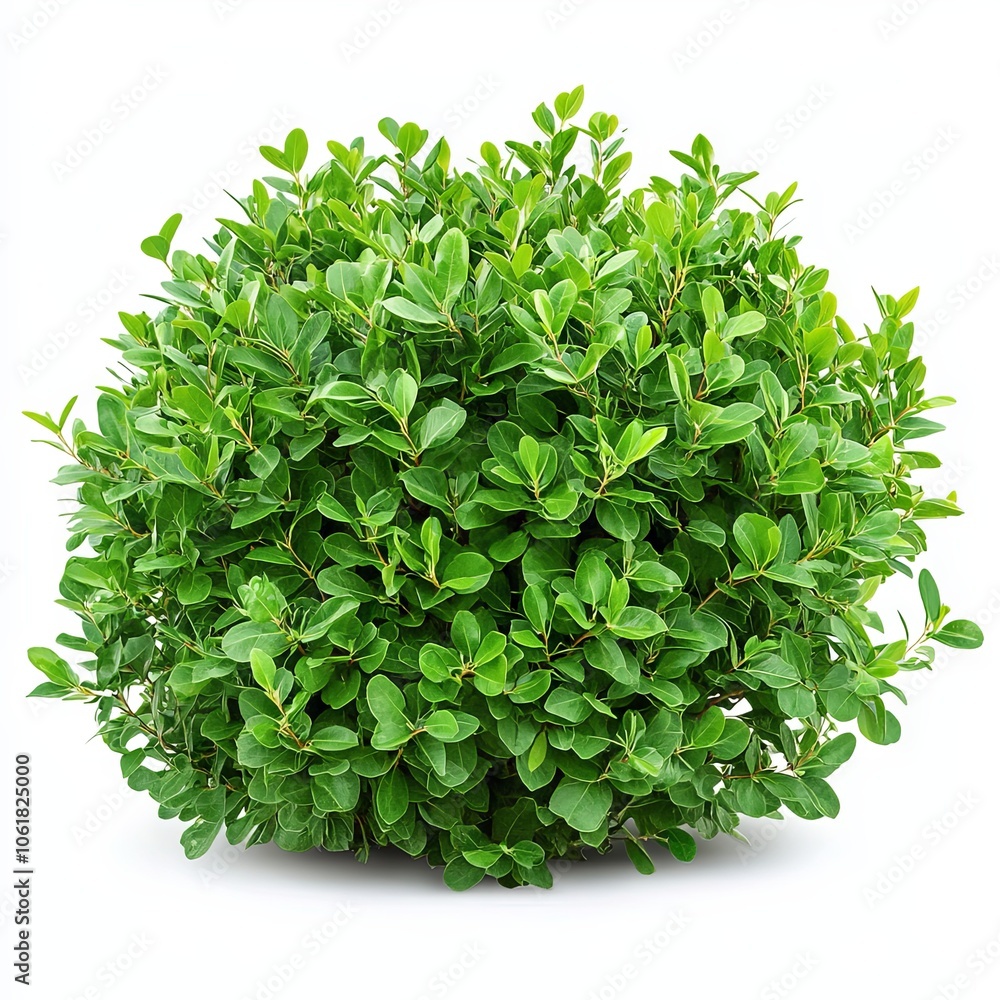 Obraz premium Lush Green Bush Isolated on White Background - Natural Texture and Vibrant Foliage