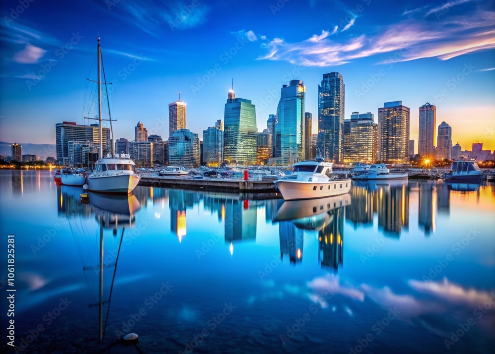 Obraz premium Urban Exploration Meets Nature: Captivating Blue Ocean Surface Reflections in a Cityscape Setting, Merging Urban Elements with Serene Water Textures for Stunning Visuals