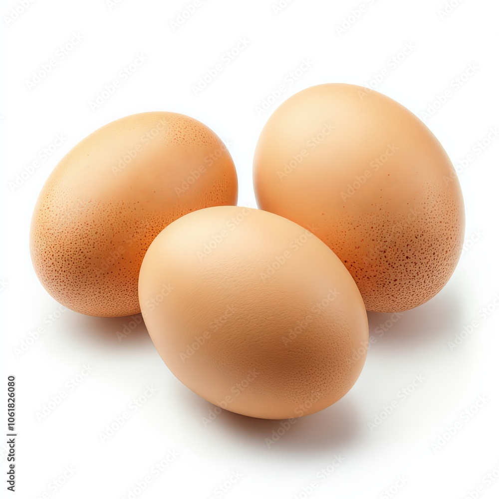 Three Fresh Brown Eggs on White Background Three Fresh Brown Eggs on White Background