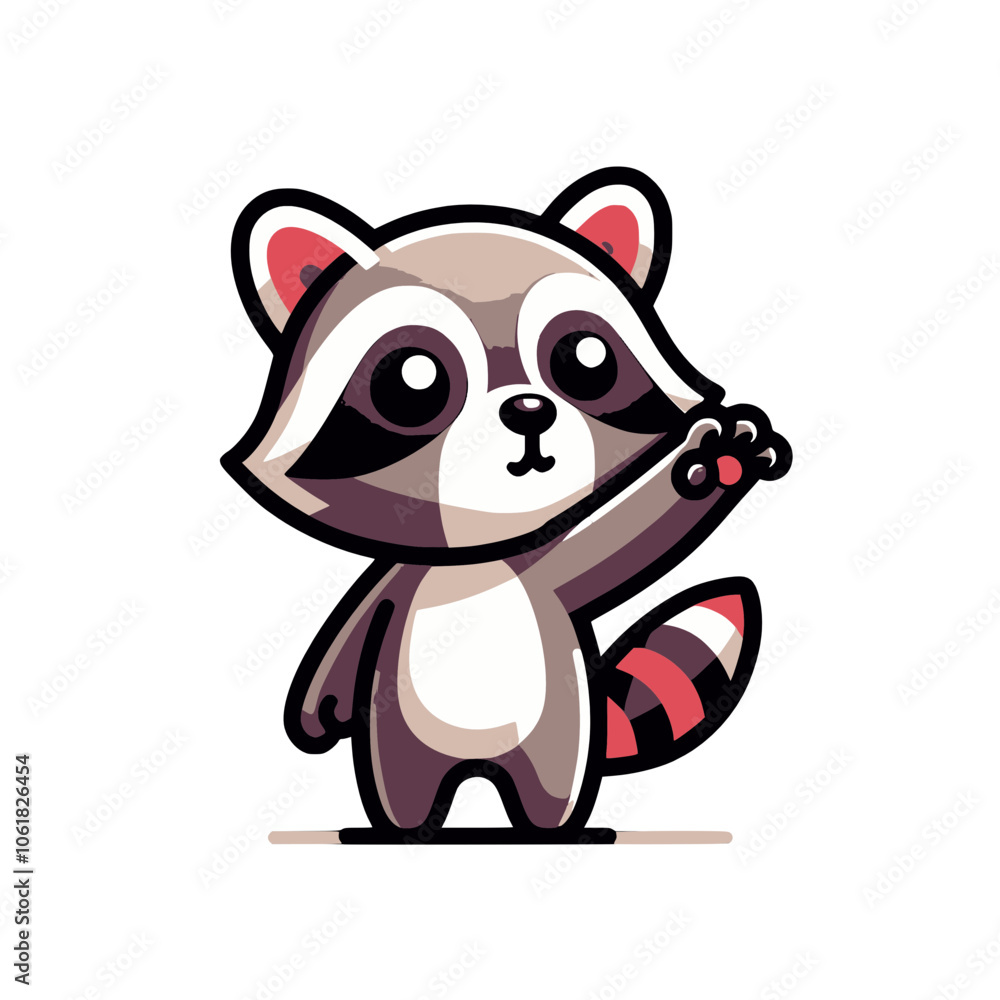Naklejka premium A curious raccoon standing on its hind legs, reaching out with its tiny paws