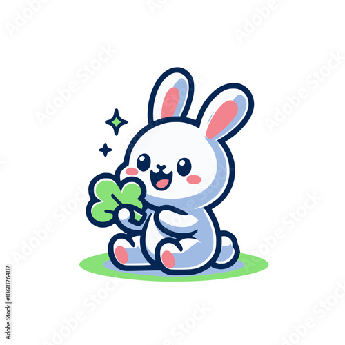 A happy rabbit sitting on its hind legs, nibbling on a piece of lettuce