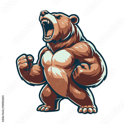 A powerful bear standing on its hind legs, roaring with intensity