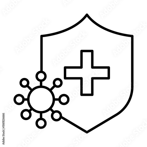 Immune Health Icon – Shield with Cross and Bacteria Shapes Representing Immune Protection
