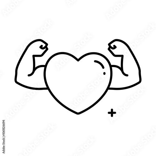 Heart Health Icon – A Strong Heart Shape with Flexed Arms Representing Cardiovascular Strength
