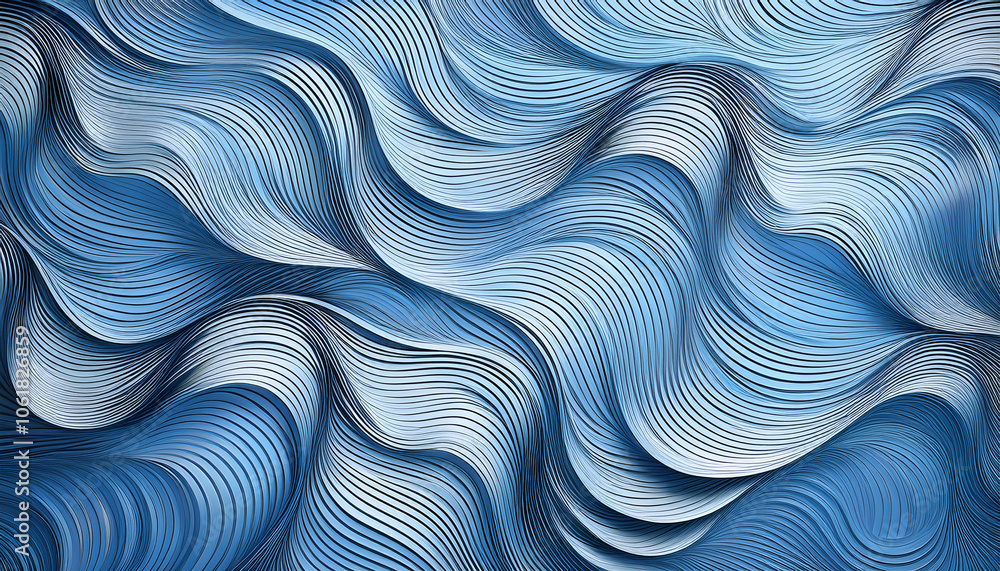 Naklejka premium abstract blue background.A pattern featuring wavy gray lines on a sky-blue background, creating a gentle, flowing visual rhythm.