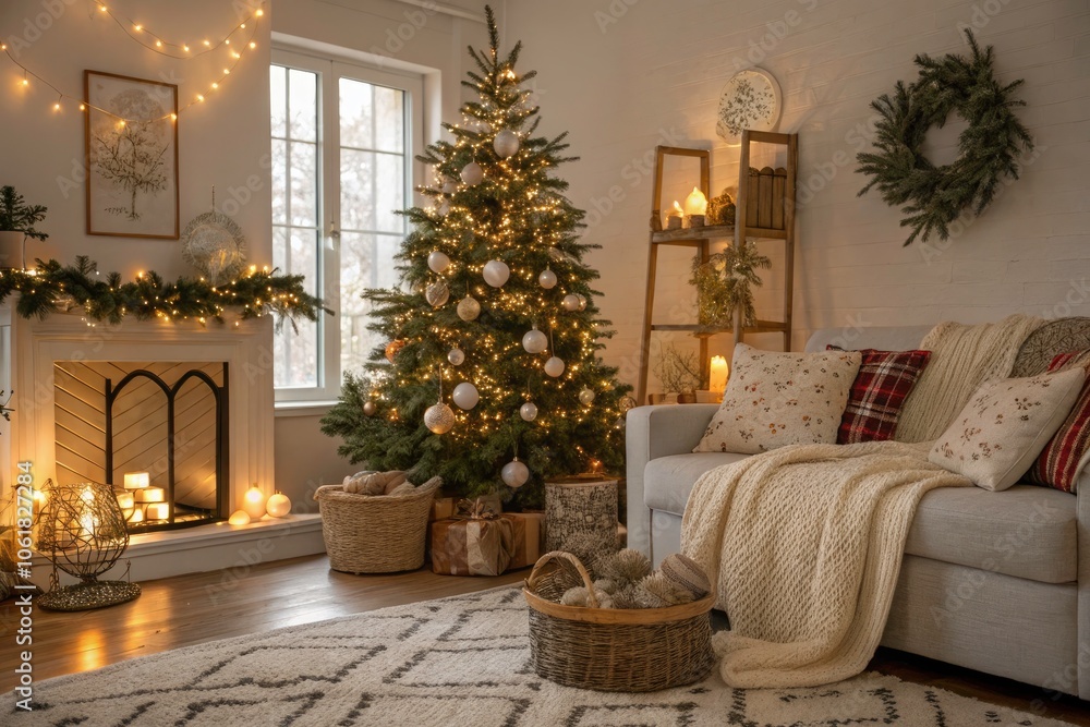 custom made wallpaper toronto digitalBoho Scandinavian Christmas Decor with Happy Family Elements in Architectural Photography Style