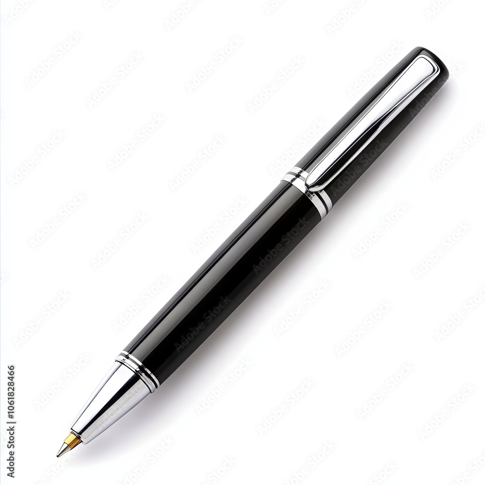Black Pen with Silver Accents - Isolated on White Background Black Pen with Silver Accents - Isolated on White Background