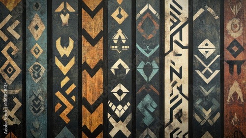 abstract runic patterns in muted tones, representing Viking heritage and mystique