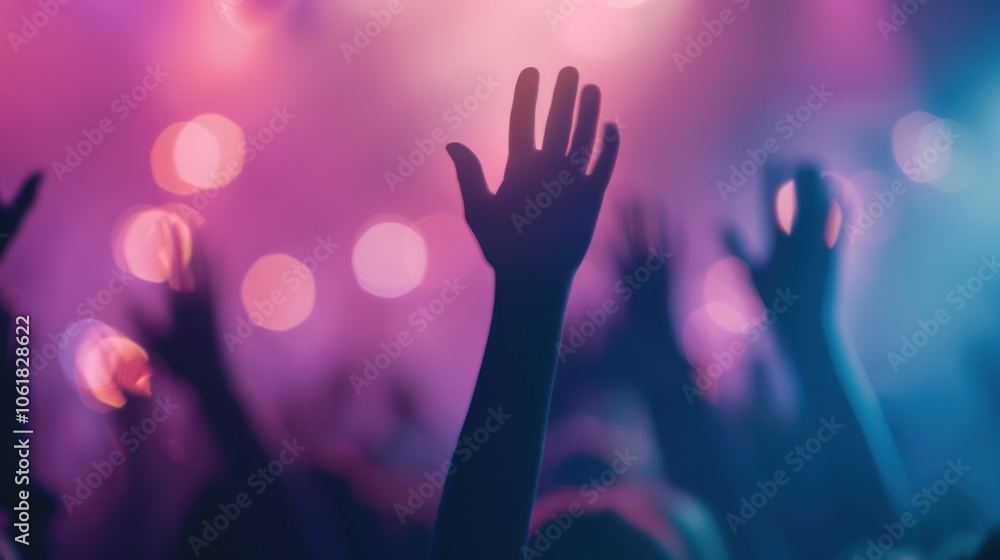 A vibrant crowd with hands raised against a backdrop of colorful lights, capturing the energy of a live performance or celebration. A vibrant crowd with hands raised against a backdrop of colorful lights, capturing the energy of a live performance or celebration.