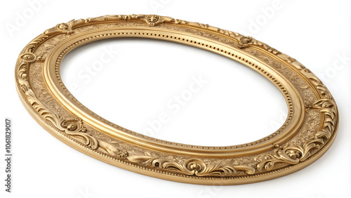 Ornate Golden Oval Picture Frame with Intricate Detailing, Ideal for Classic Art Displays, Against a White Background.